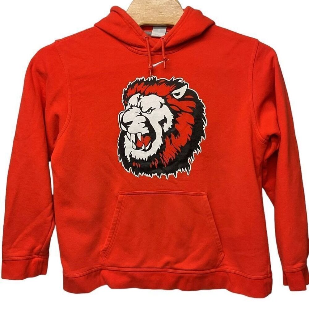 Nike Men's‎ Lion Head Print Hoodie Fleece Jacket Cotton Blend Red Size L